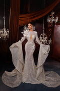 Sequin Mermaid Gown with Bell Sleeves & Train