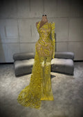 Maya - One Sleeve Yellow Embellished Gown