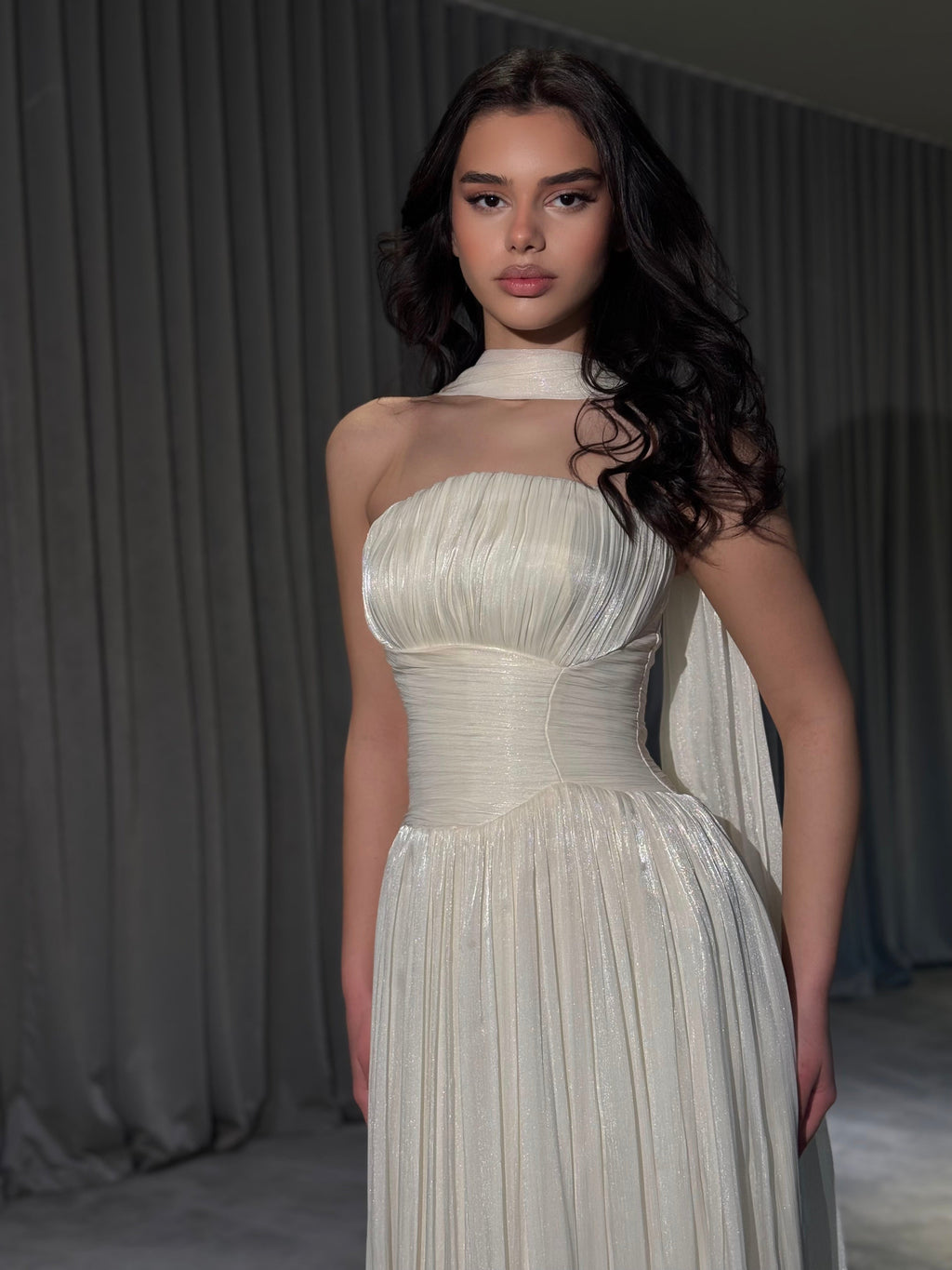 Althea - Strapless Gown with Neck Scarf Detail