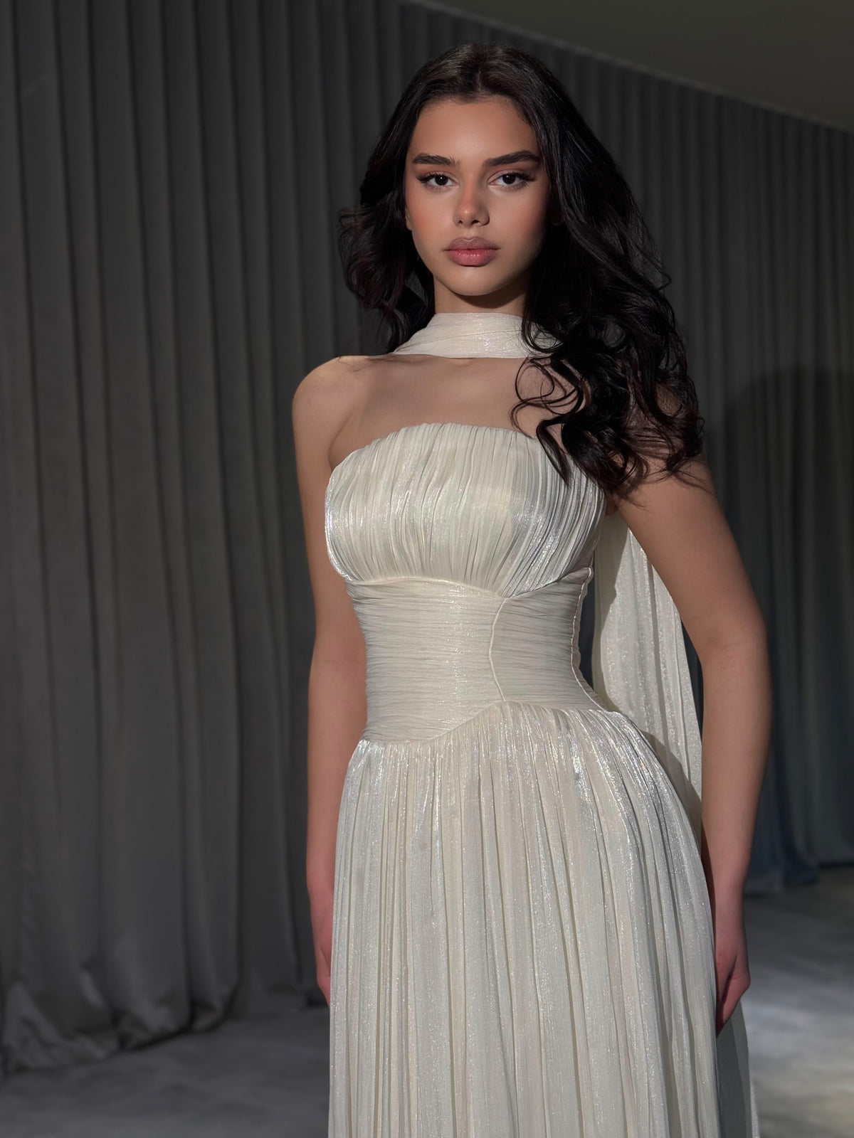 Althea - Strapless Gown with Neck Scarf Detail