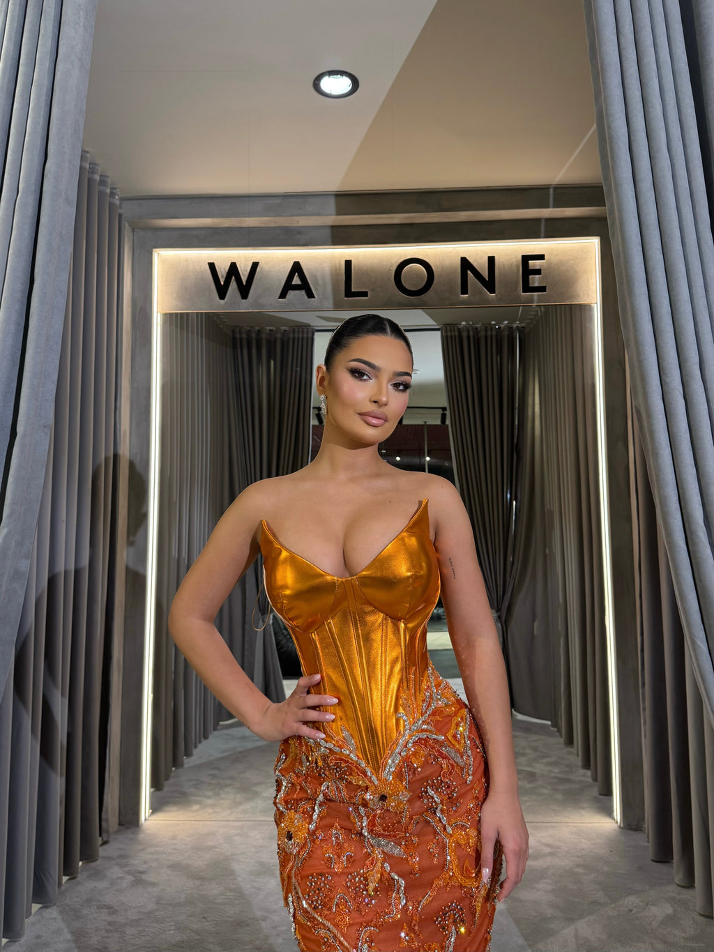 Metallic Orange Embellished Gown