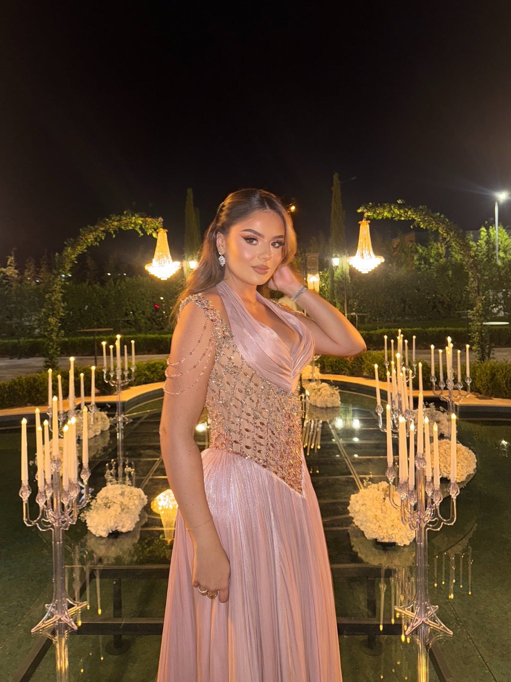 Serenaya – Blush Embellished Flowing Dress