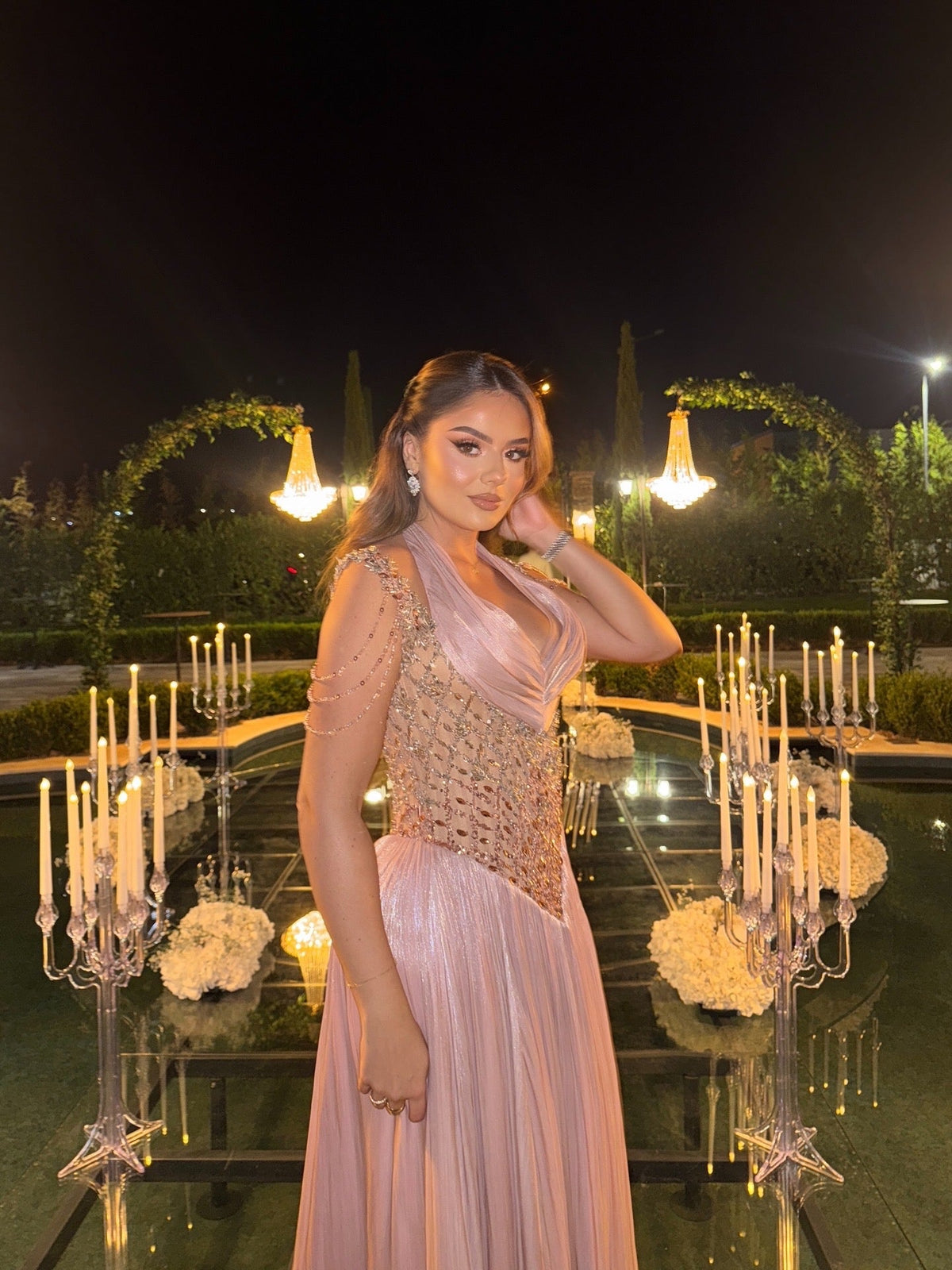 Serenaya – Blush Embellished Flowing Dress