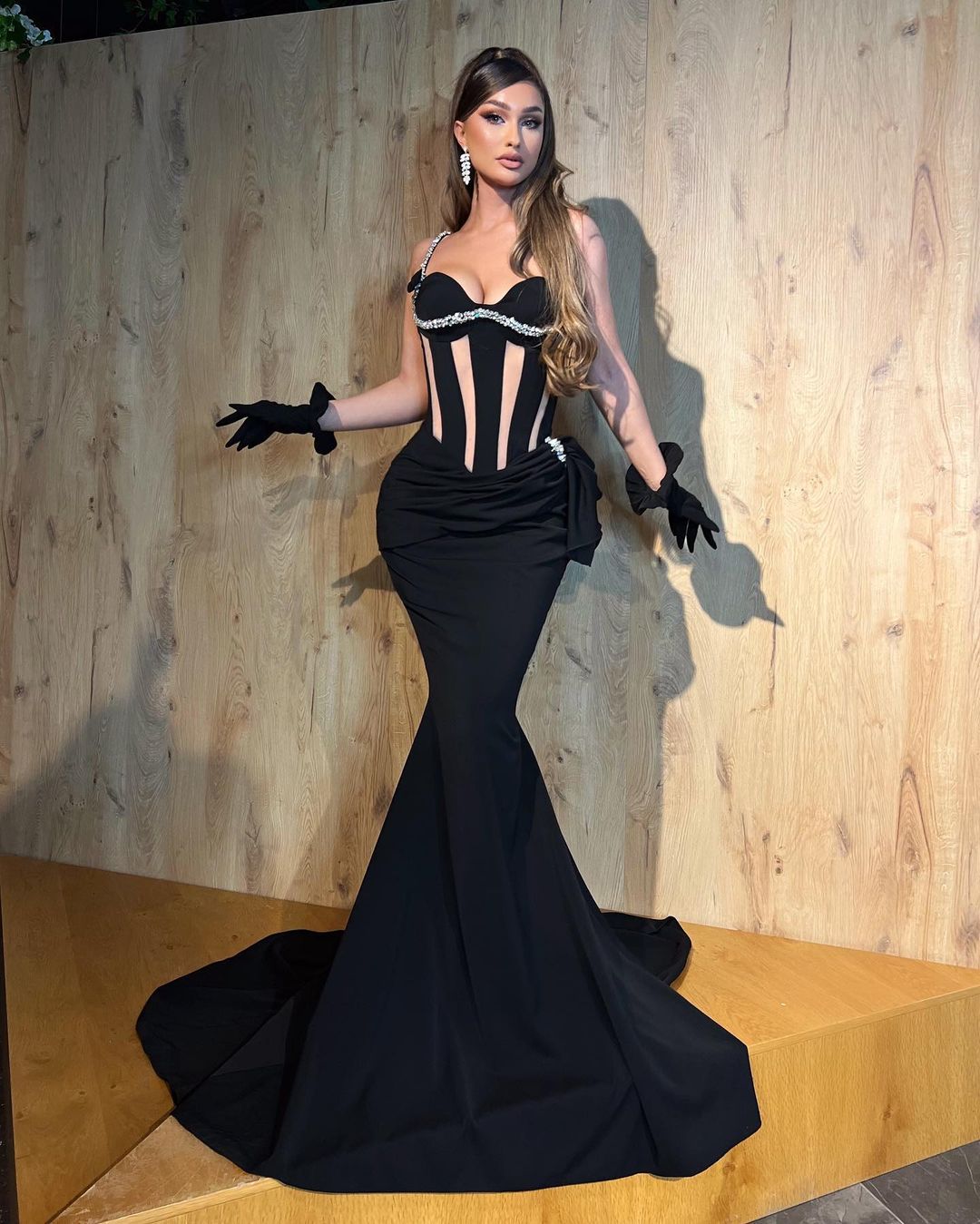Black Mermaid Dress with Gloves