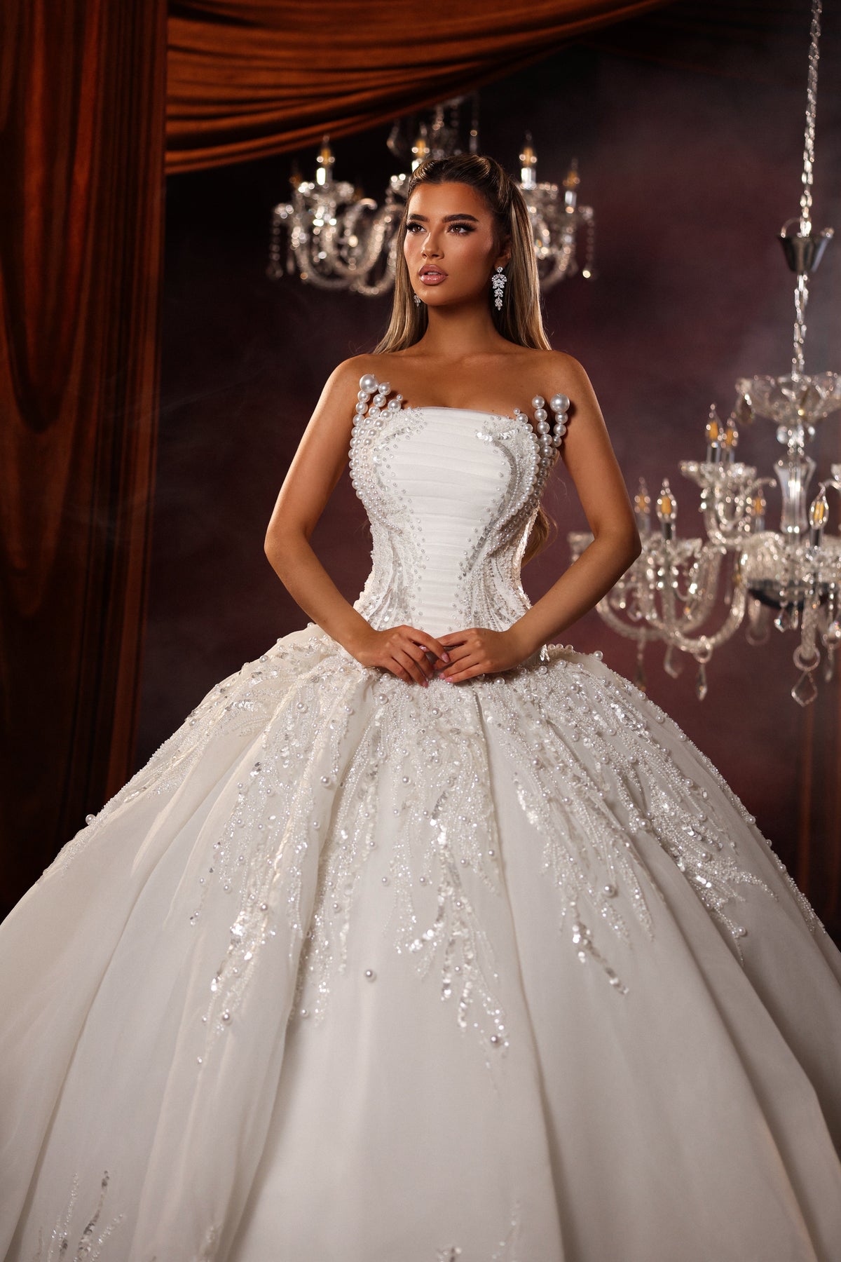 Corset Ball Gown with Sequin Embroidery