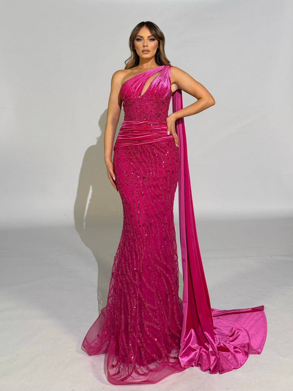 Asymmetrical Dress with Cape Sleeve
