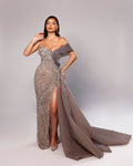 Off Shoulder Gown with Detachable Cape