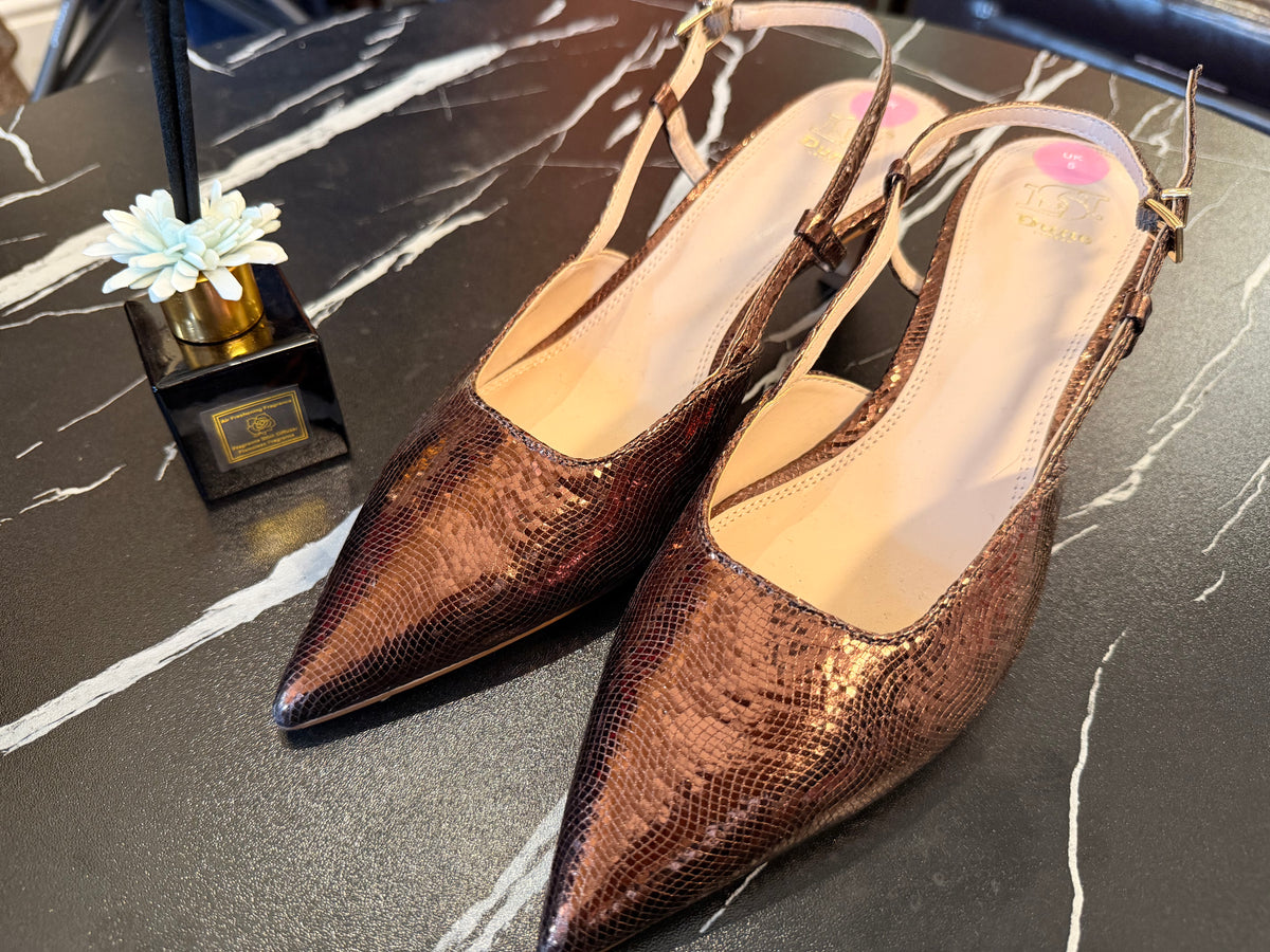 Vince Camuto Bronze Snake-Print Slingback Heels | Vellure Couture
