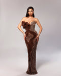 Strapless Brown Gown with sculptural draping
