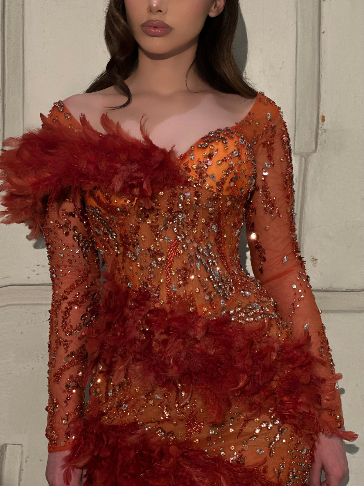 Kaira - Feather Crystal Gown