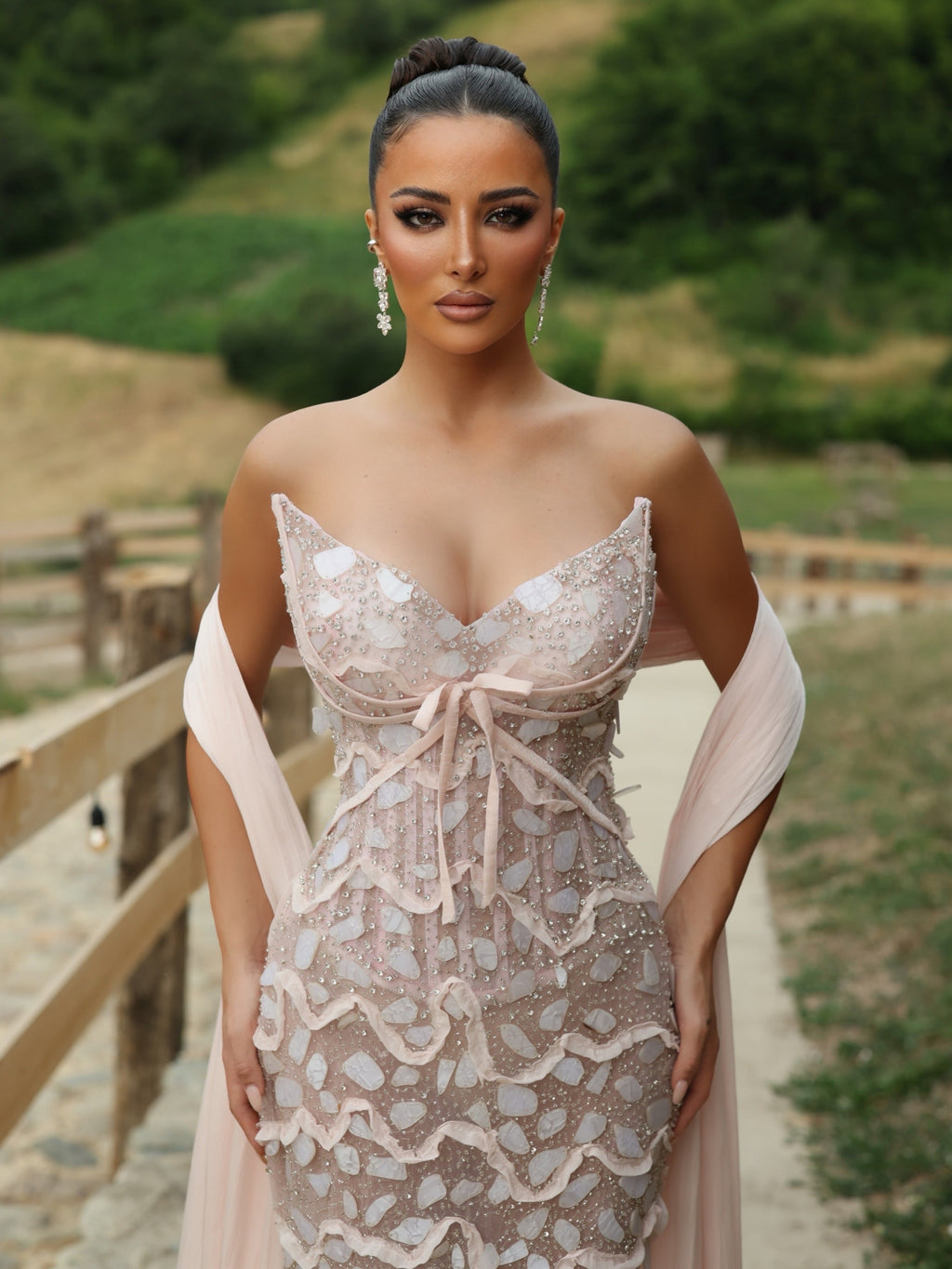 Amélise - Beaded corset shawl gown