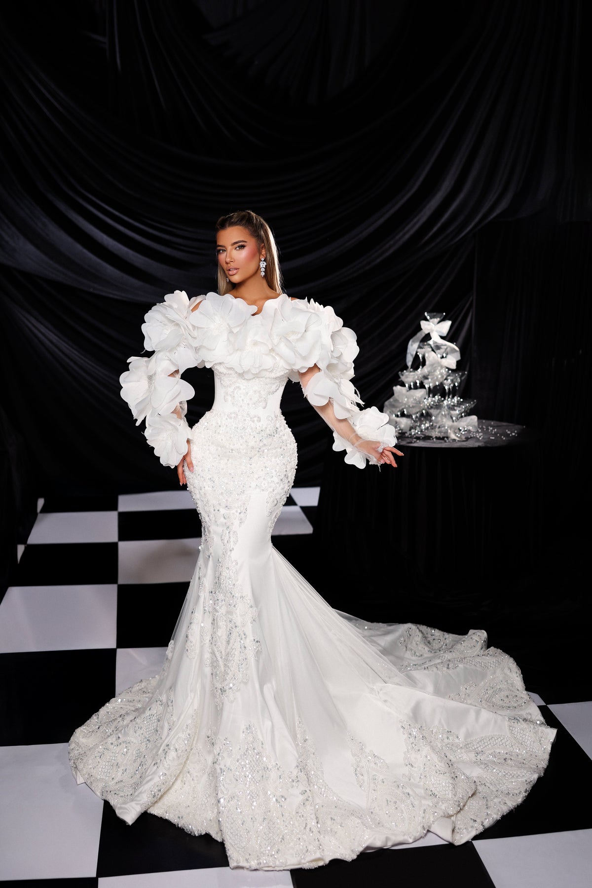 Floral Sleeve Mermaid Gown