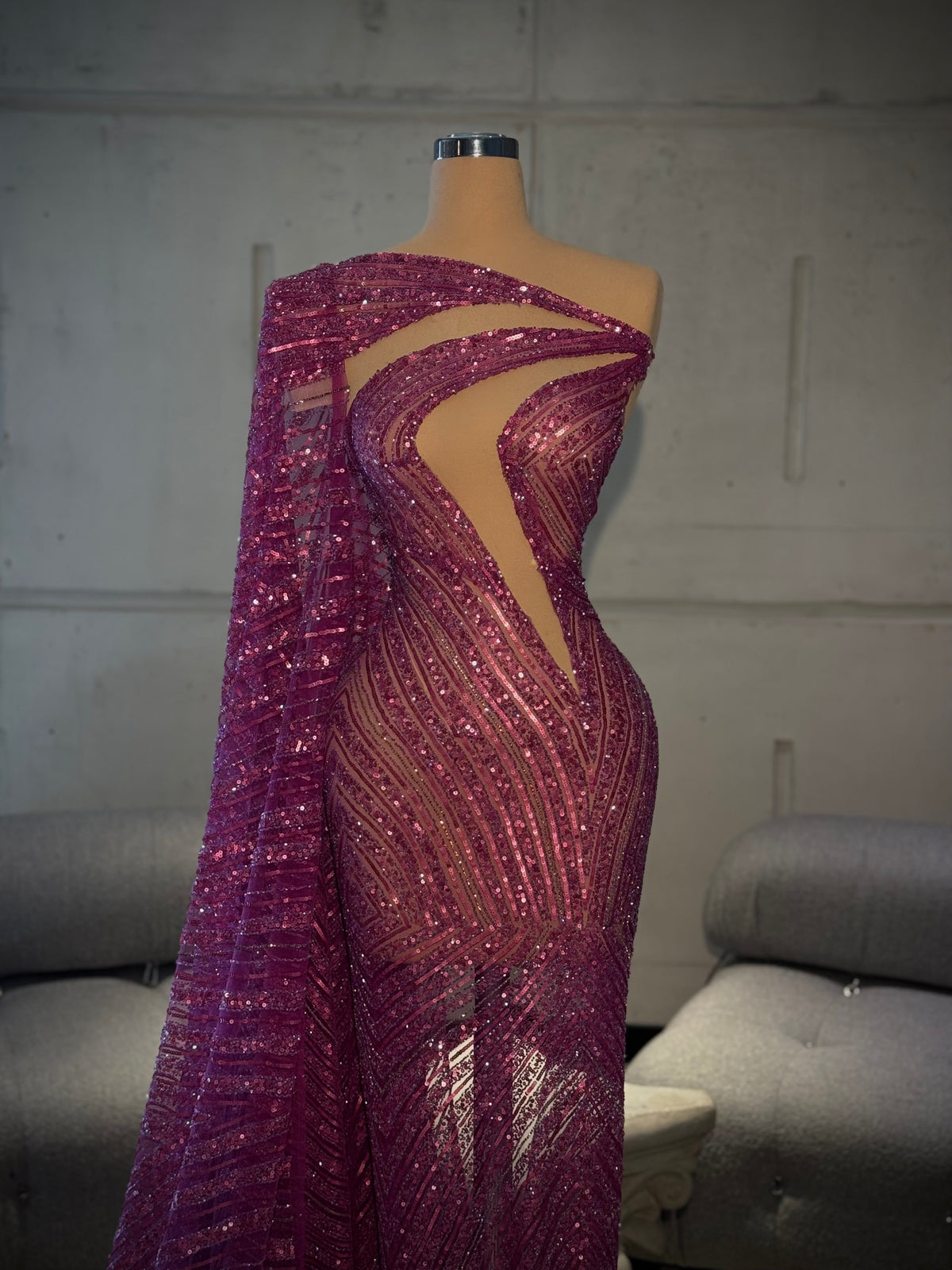 Alea - Magenta One Shoulder Embellished Gown