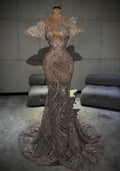 Avelina – Nude Silver Beaded Mermaid Gown