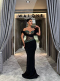 Off Shoulder Black Gown with crystal embellishments