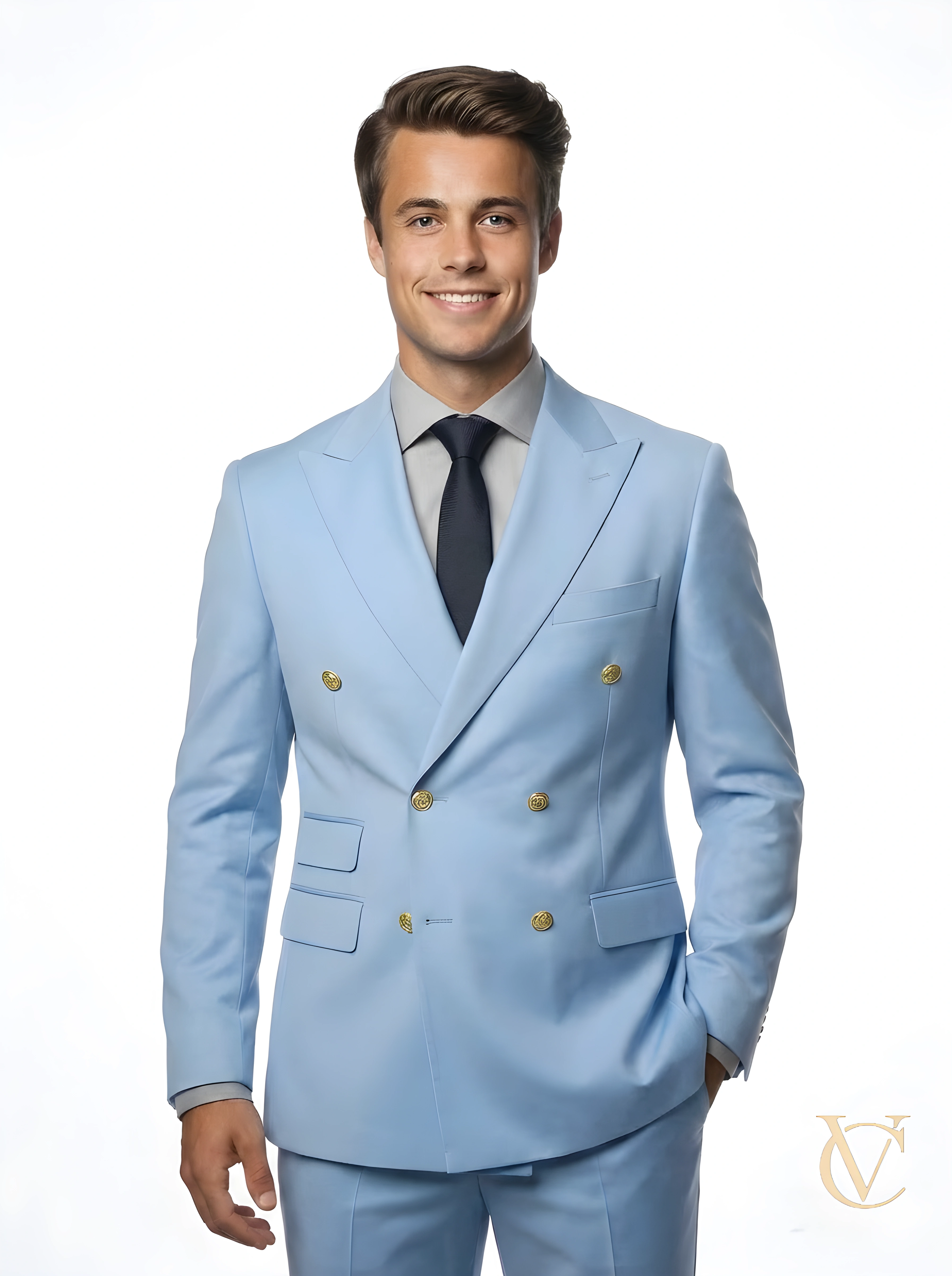 Sky Blue Two- Piece Tailored Suit