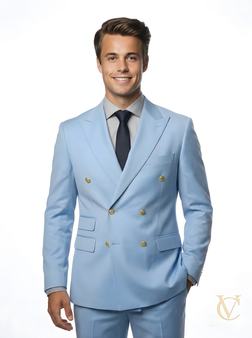 Sky blue two-piece tailored suit | Luxury menswear | Vellure Couture Northampton
