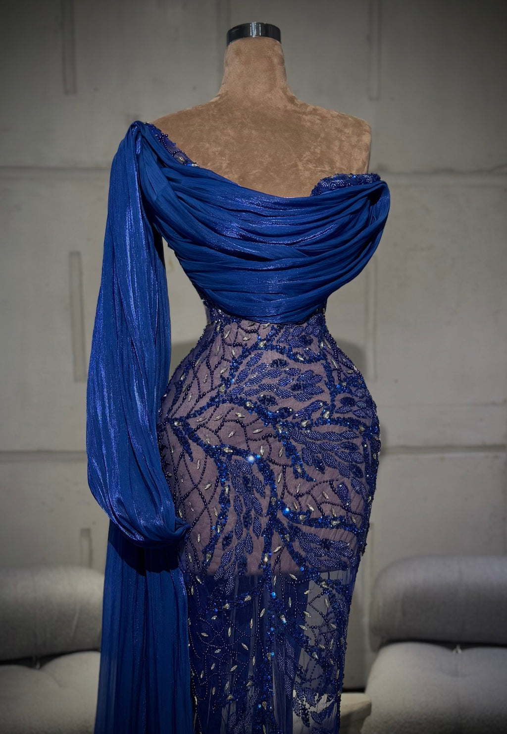 Azara – One Shoulder Sapphire Gown