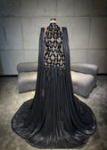 Zariah – Beaded Mesh Gown with Shoulder Drapes