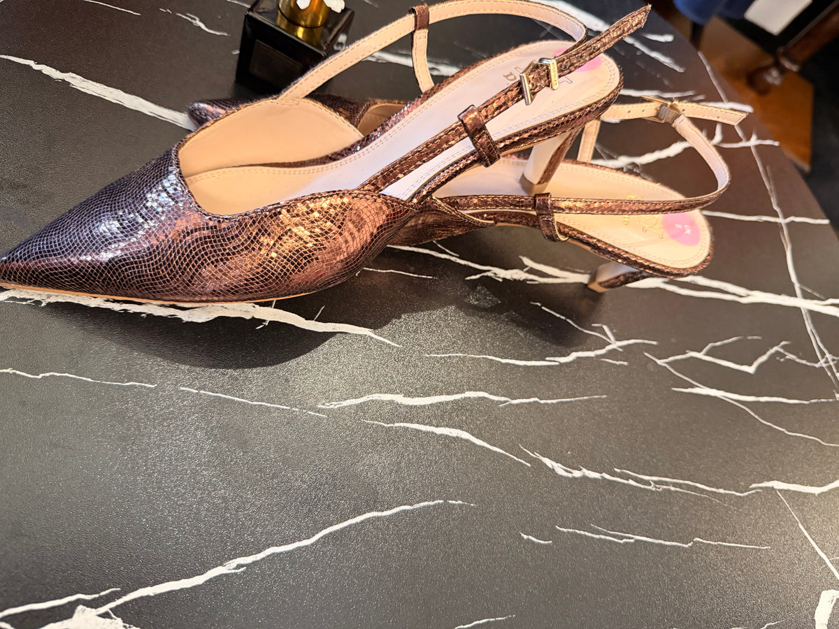 Vince Camuto Bronze Snake-Print Slingback Heels | Vellure Couture
