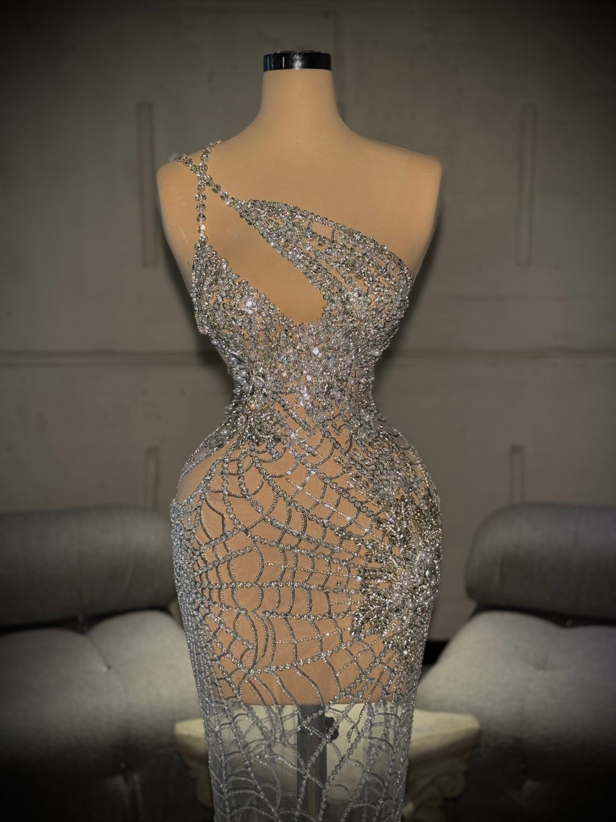 Celestina – Crystal Asymmetrical Gown