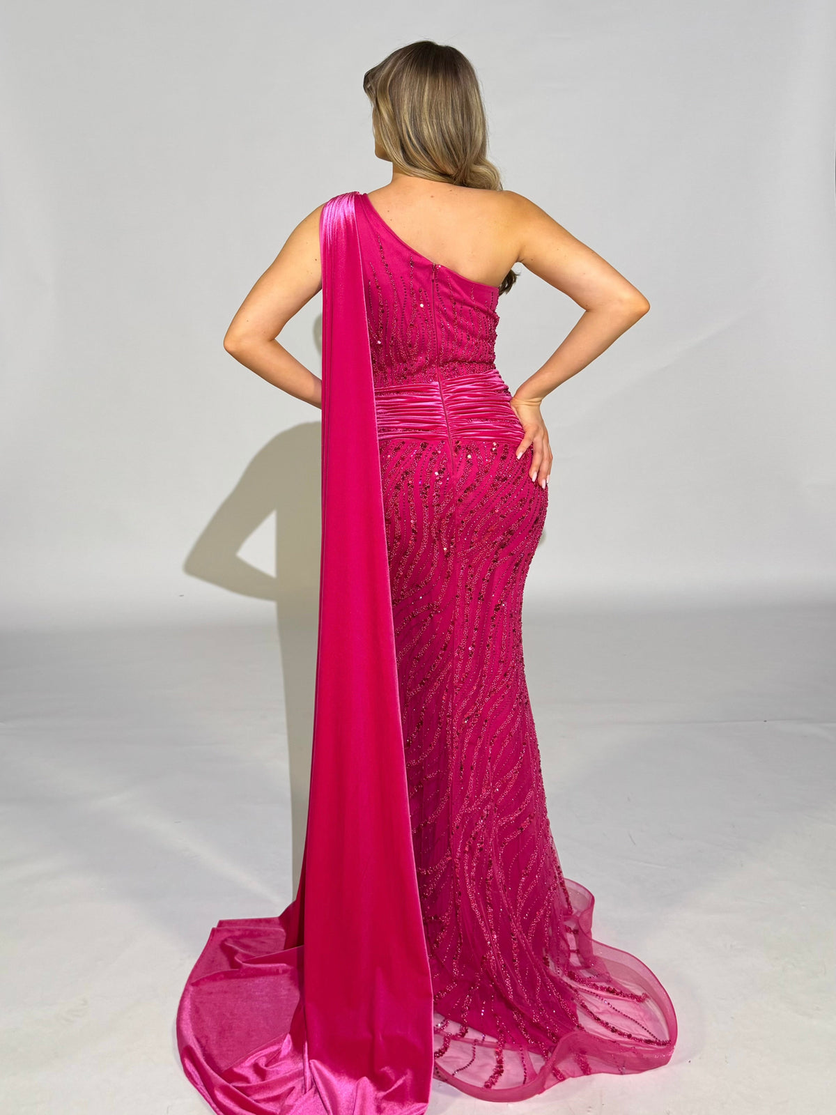 Asymmetrical Dress with Cape Sleeve