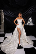 Strapless bridal gown with detachable cape