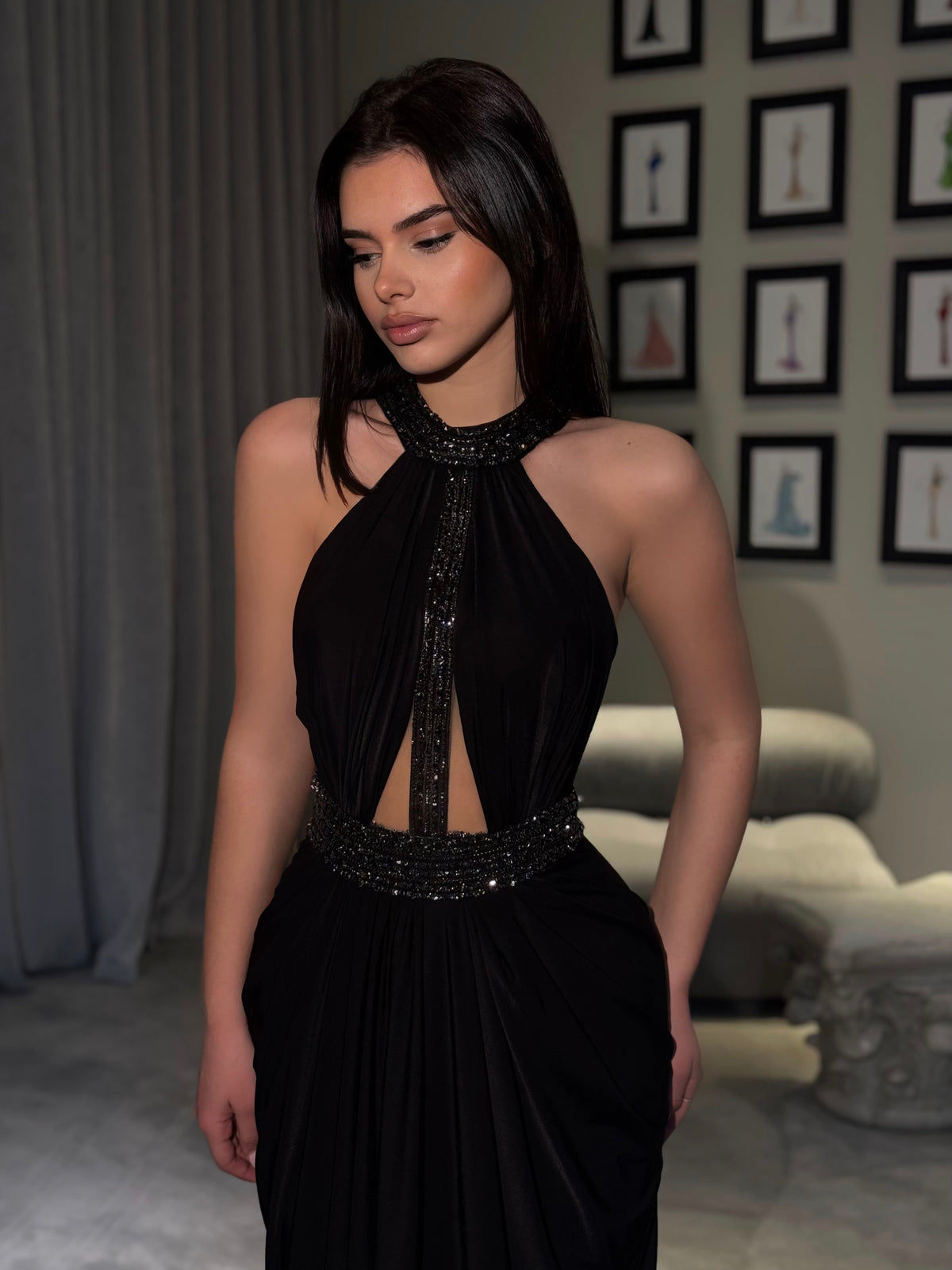 Alisse - Halter Gown with Beaded Neckline