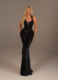 Adelaisa - Draped Sequin Halter Gown