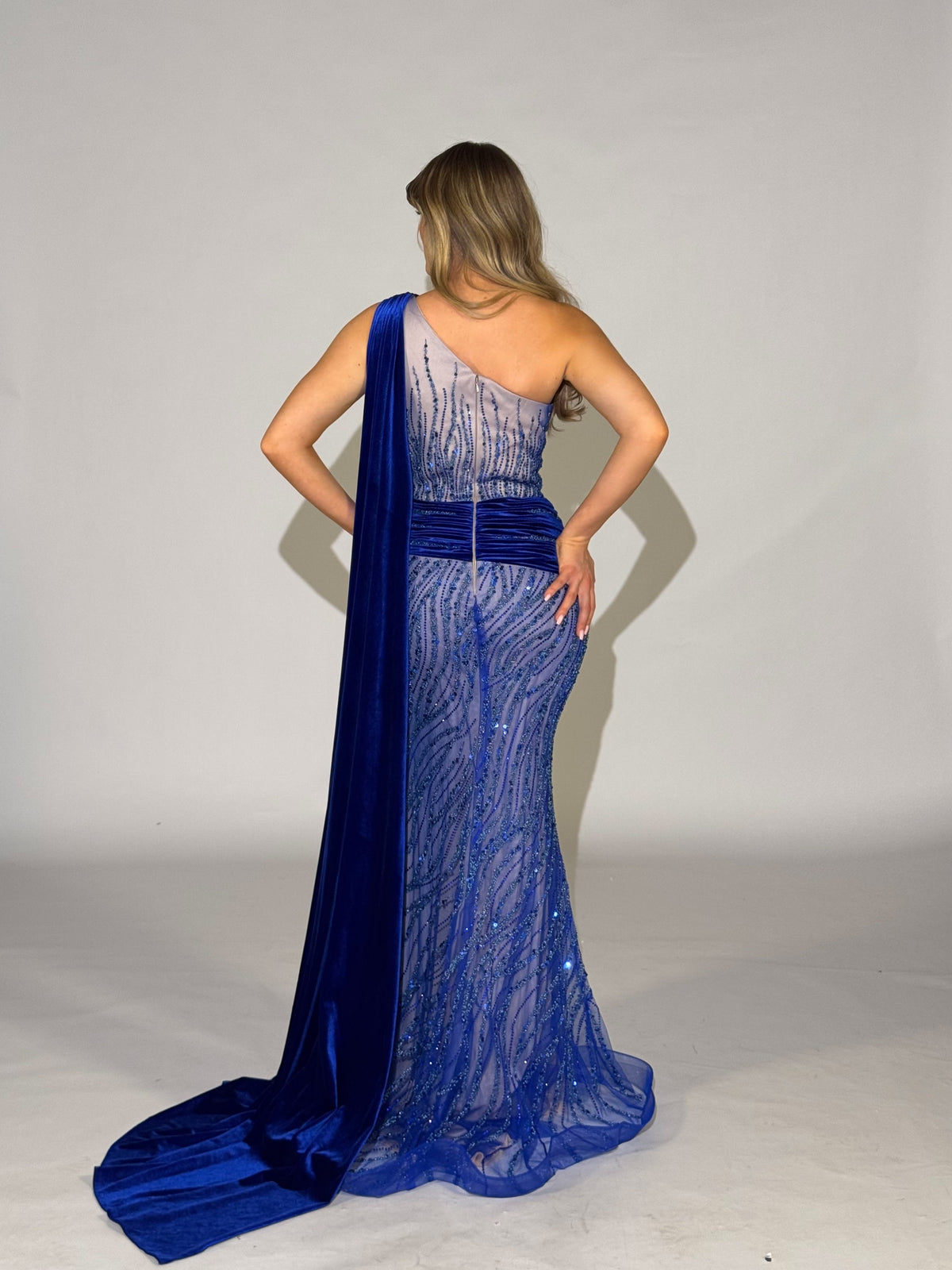 Asymmetrical Dress with Cape Sleeve
