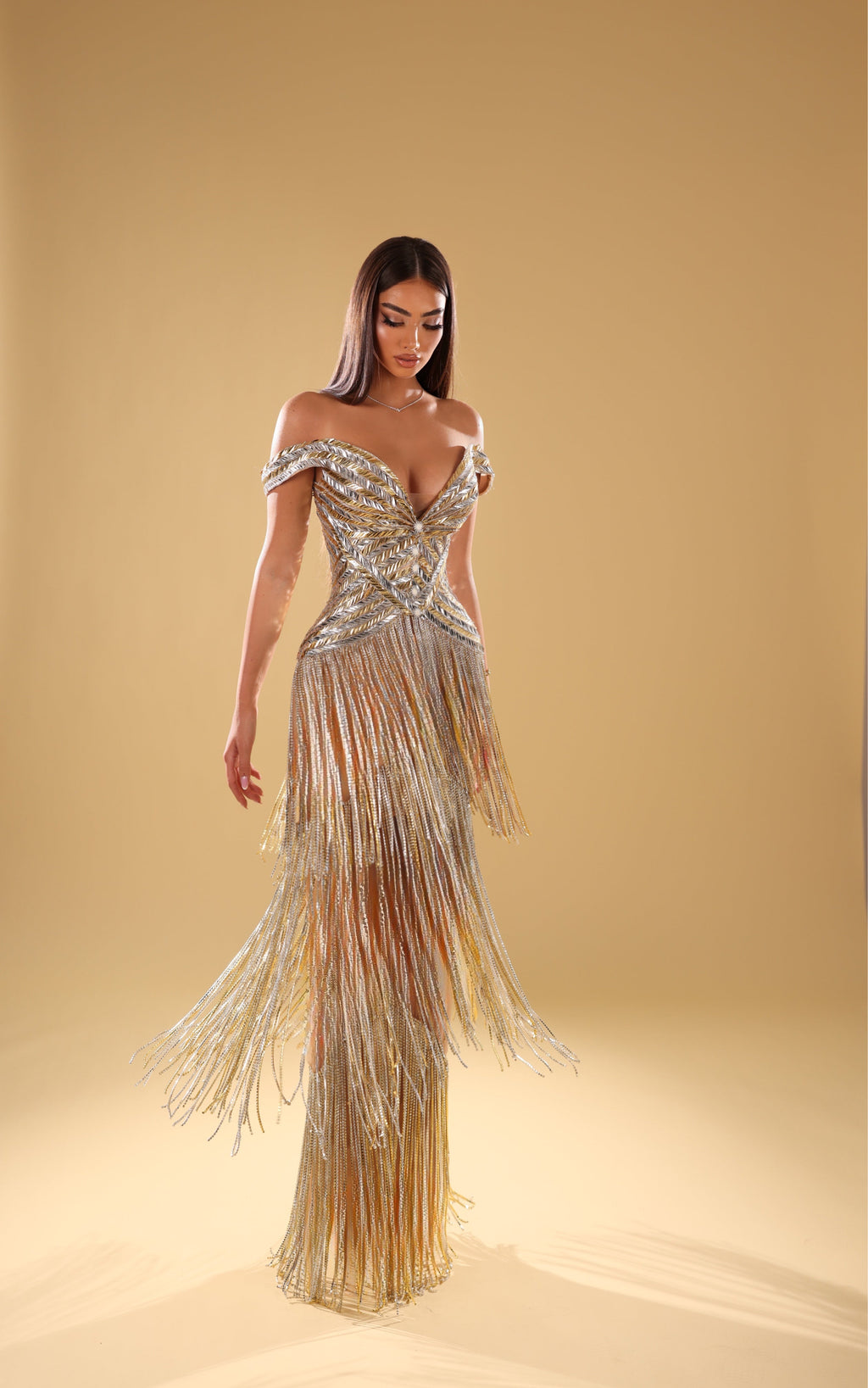 Onea - Metallic Fringe Gown