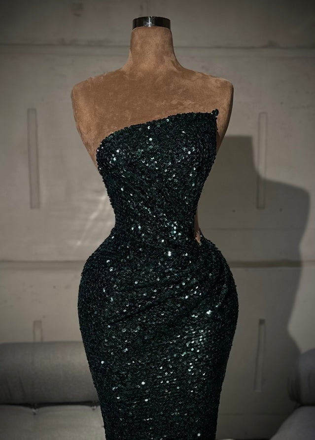Jobelle – Green Sequin Strapless Gown