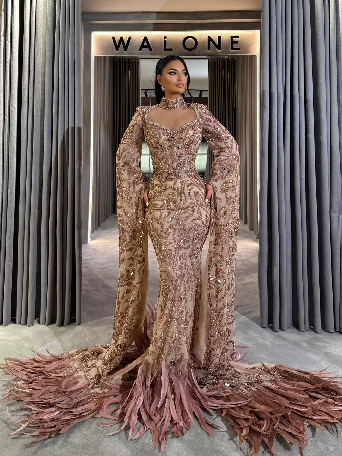 Rose Dust Feathered Gown
