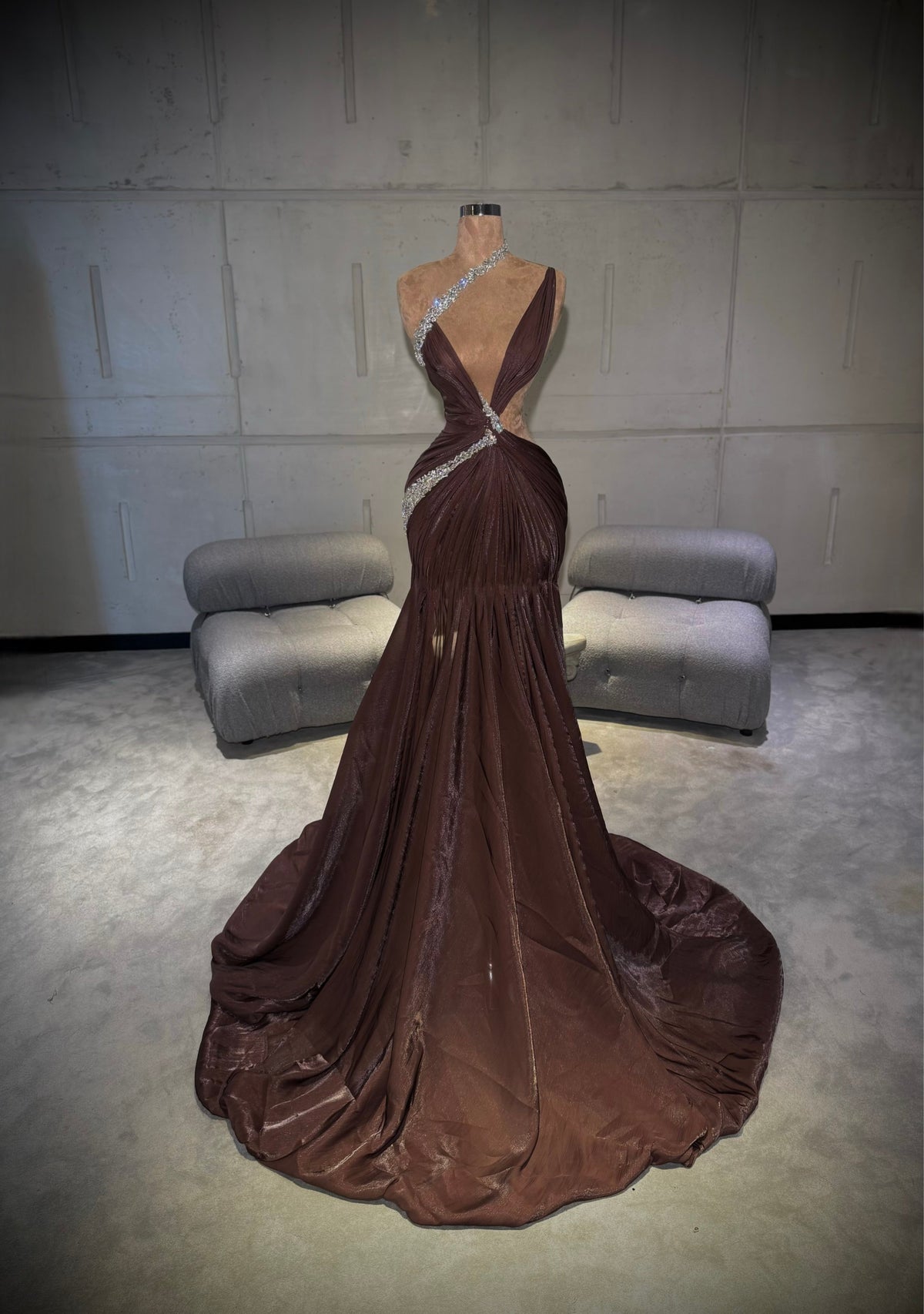 Elsa – Chocolate Brown Gown with Silver Embellishments