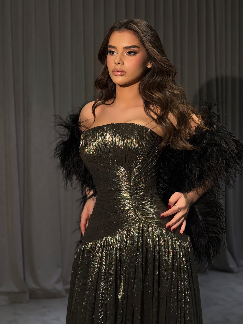 Rinetta - Metallic strapless gown