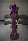 Asymmetric Satin Sequin Gown