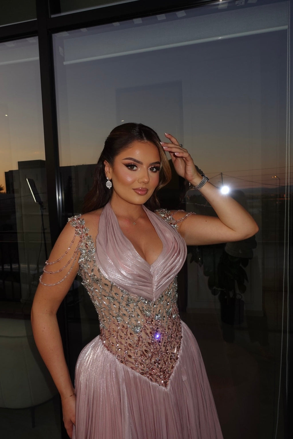 Serenaya – Blush Embellished Flowing Dress