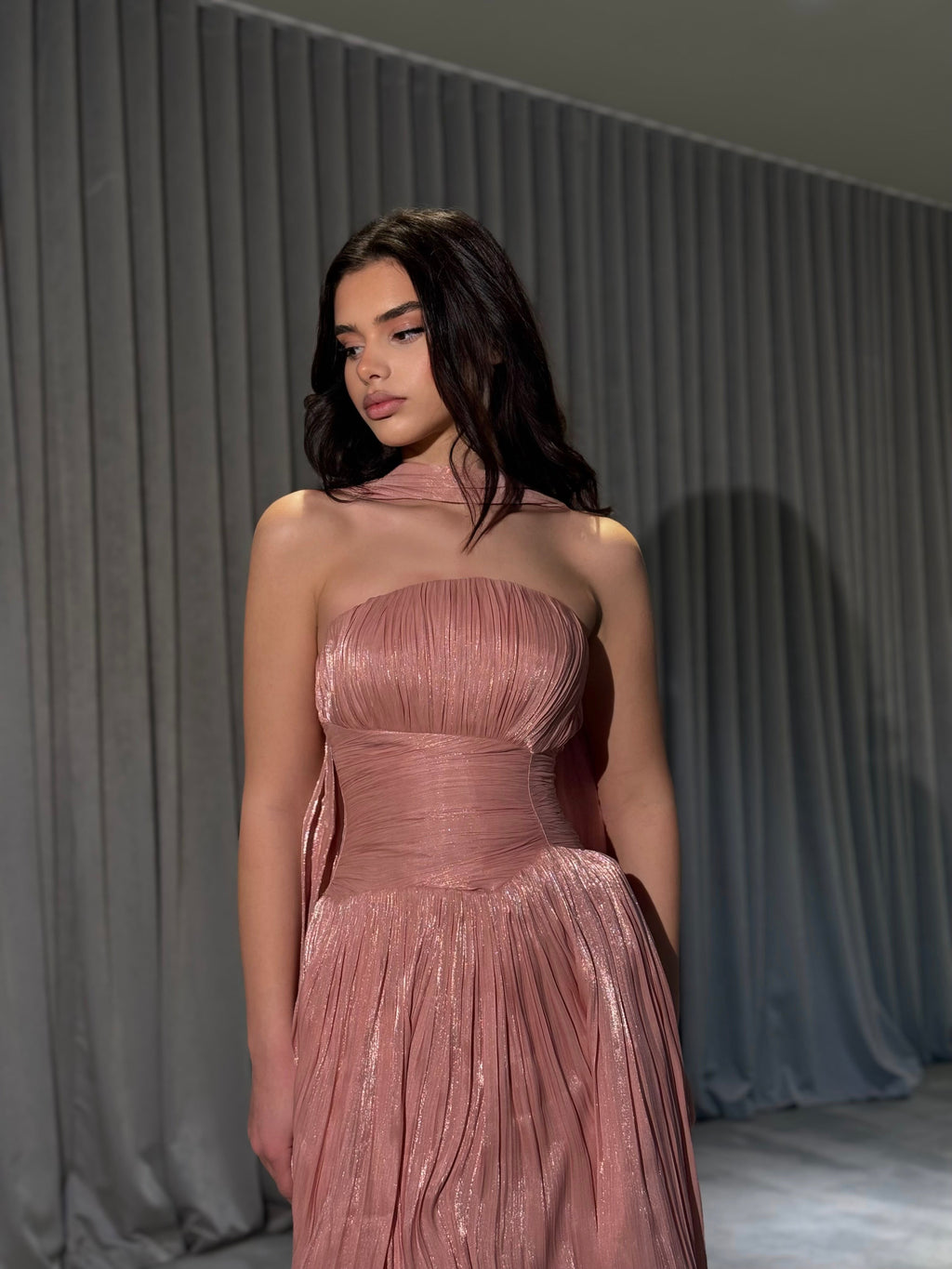 Althea - Strapless Gown with Neck Scarf Detail