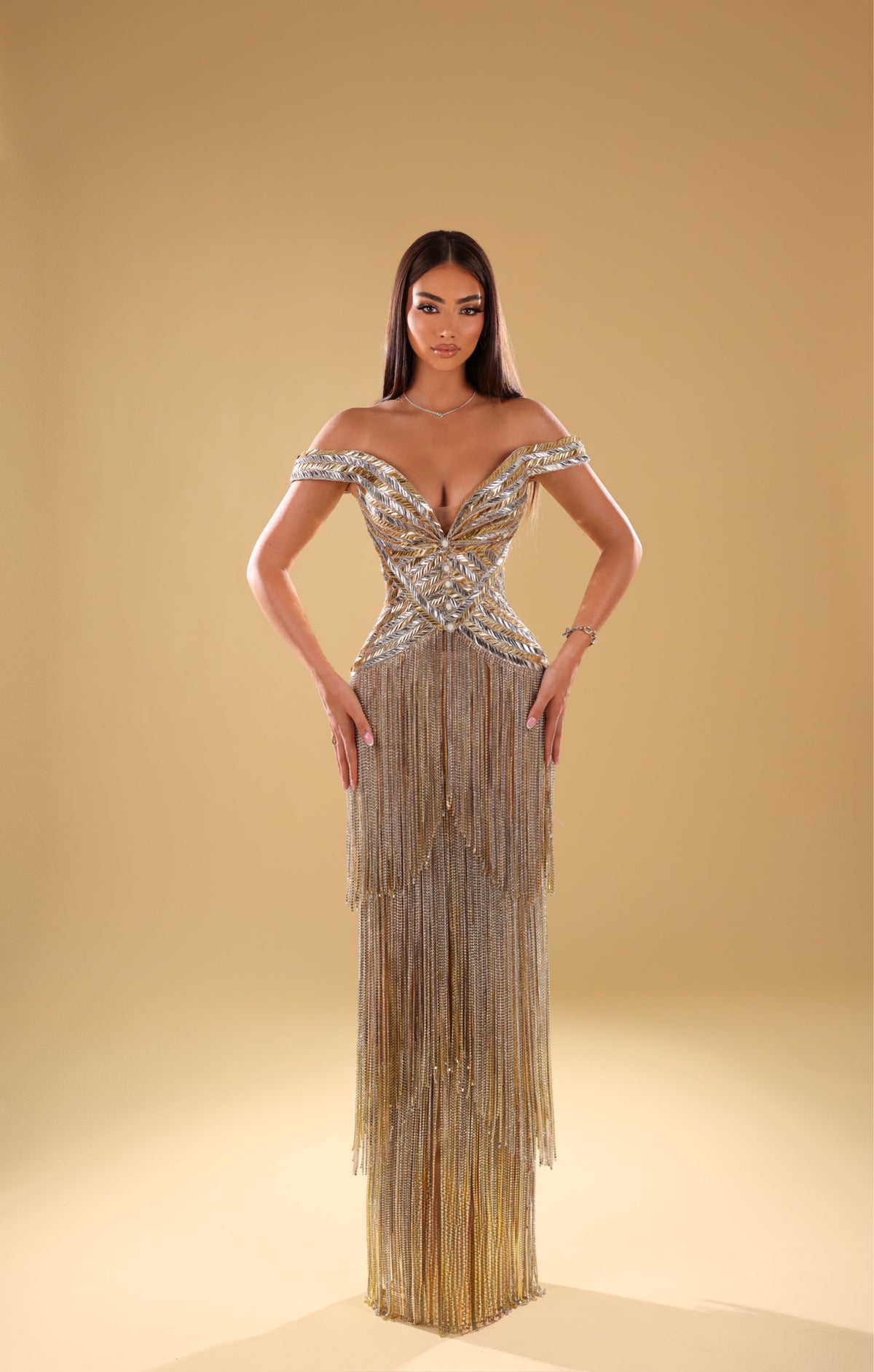 Onea - Metallic Fringe Gown