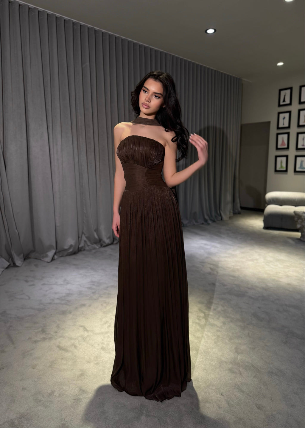Althea - Strapless Gown with Neck Scarf Detail