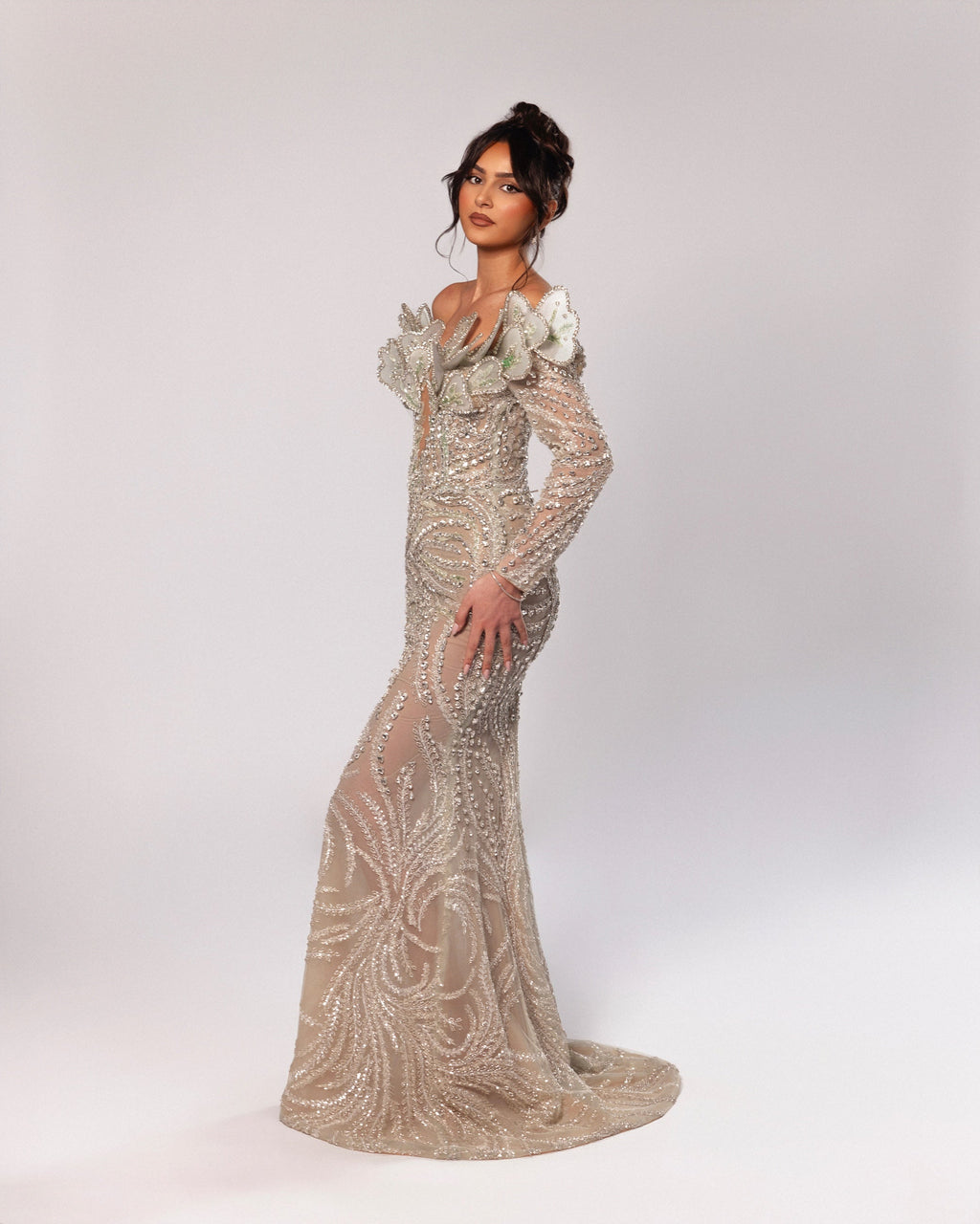 Floral Gown with Off shoulder design