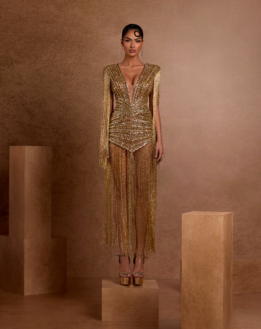 Queen of Nile Fringe Sequin Gown