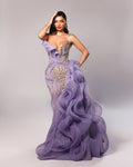 Strapless Beaded Gown with Detachable Cape