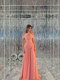 Marceline – Peach Coral Ruched Gown