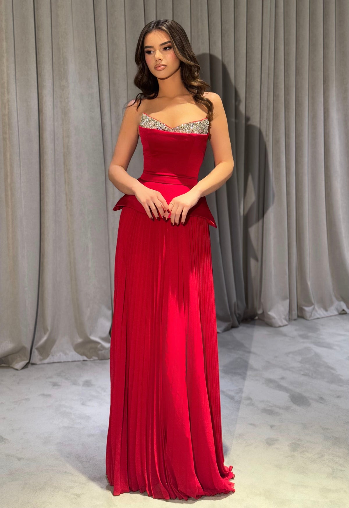 Kayla - Crystal Sweetheart Pleated Chiffon Gown