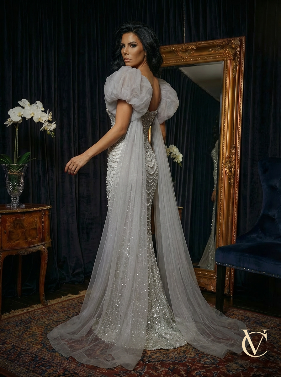 Pearl Cape Couture Gown