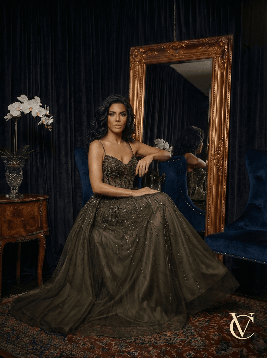Olive Green Couture Evening Gown