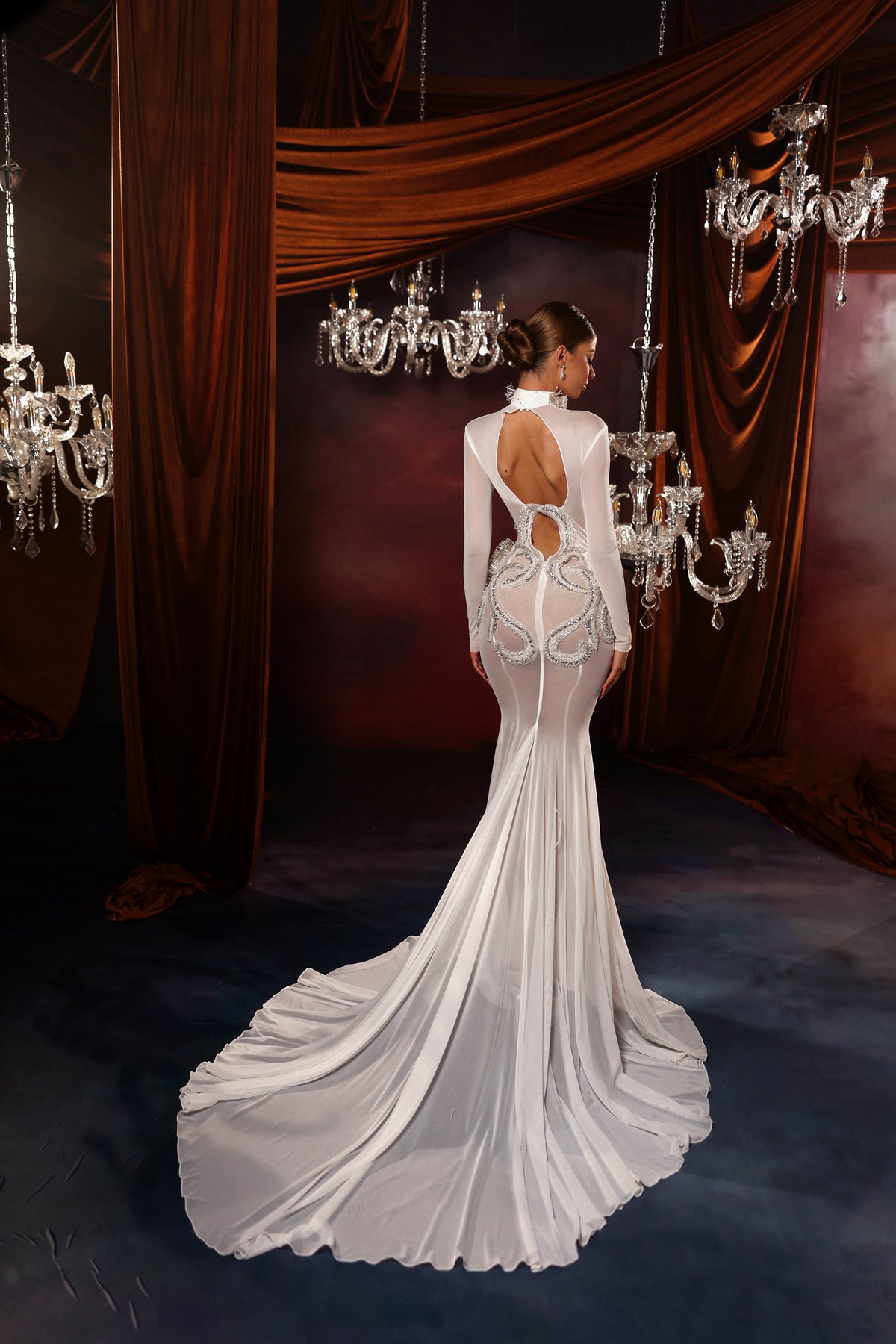 High Neck Sculpted Mermaid Gown