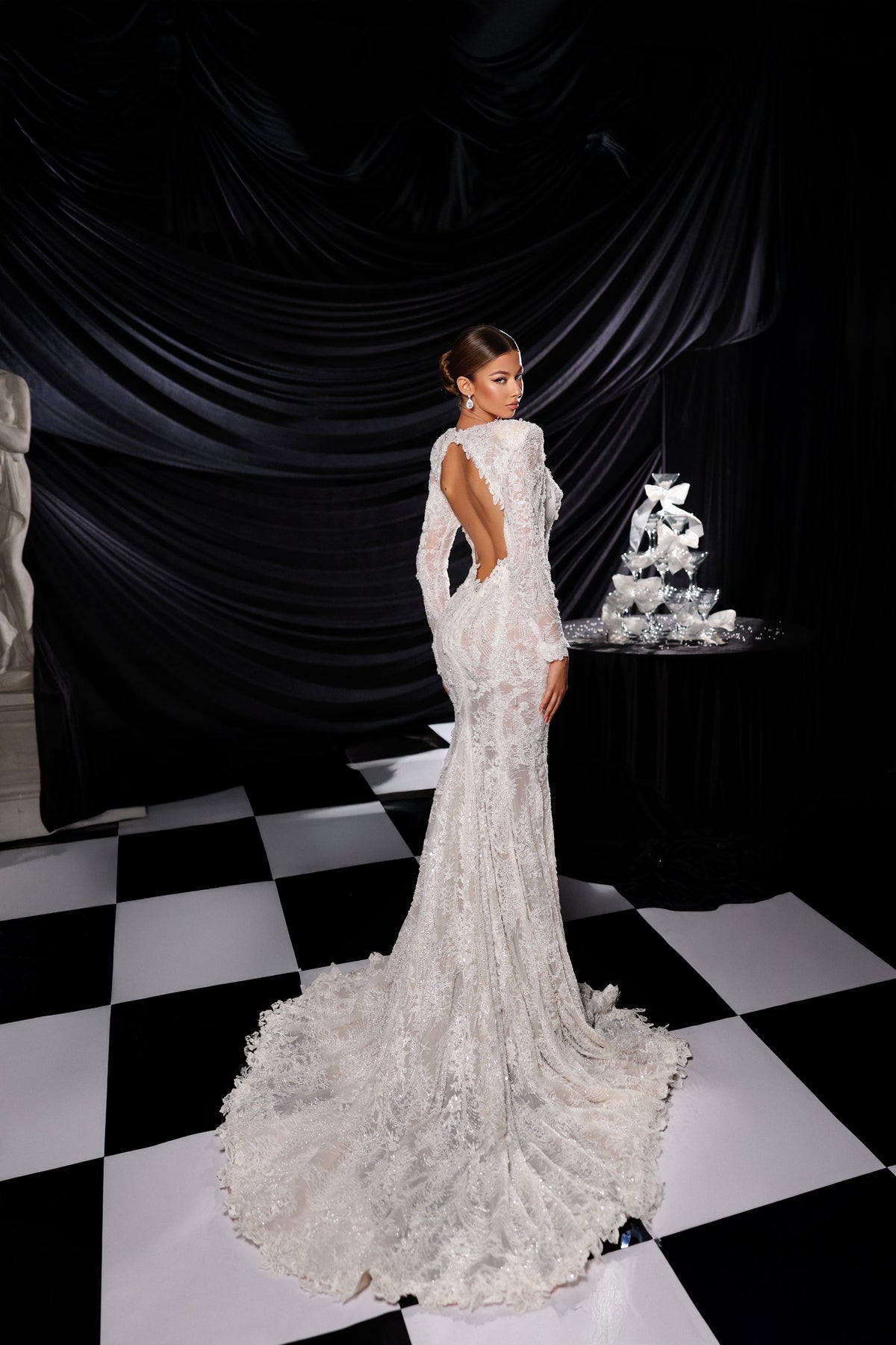 Embroidered Long Sleeve Mermaid Wedding Dress