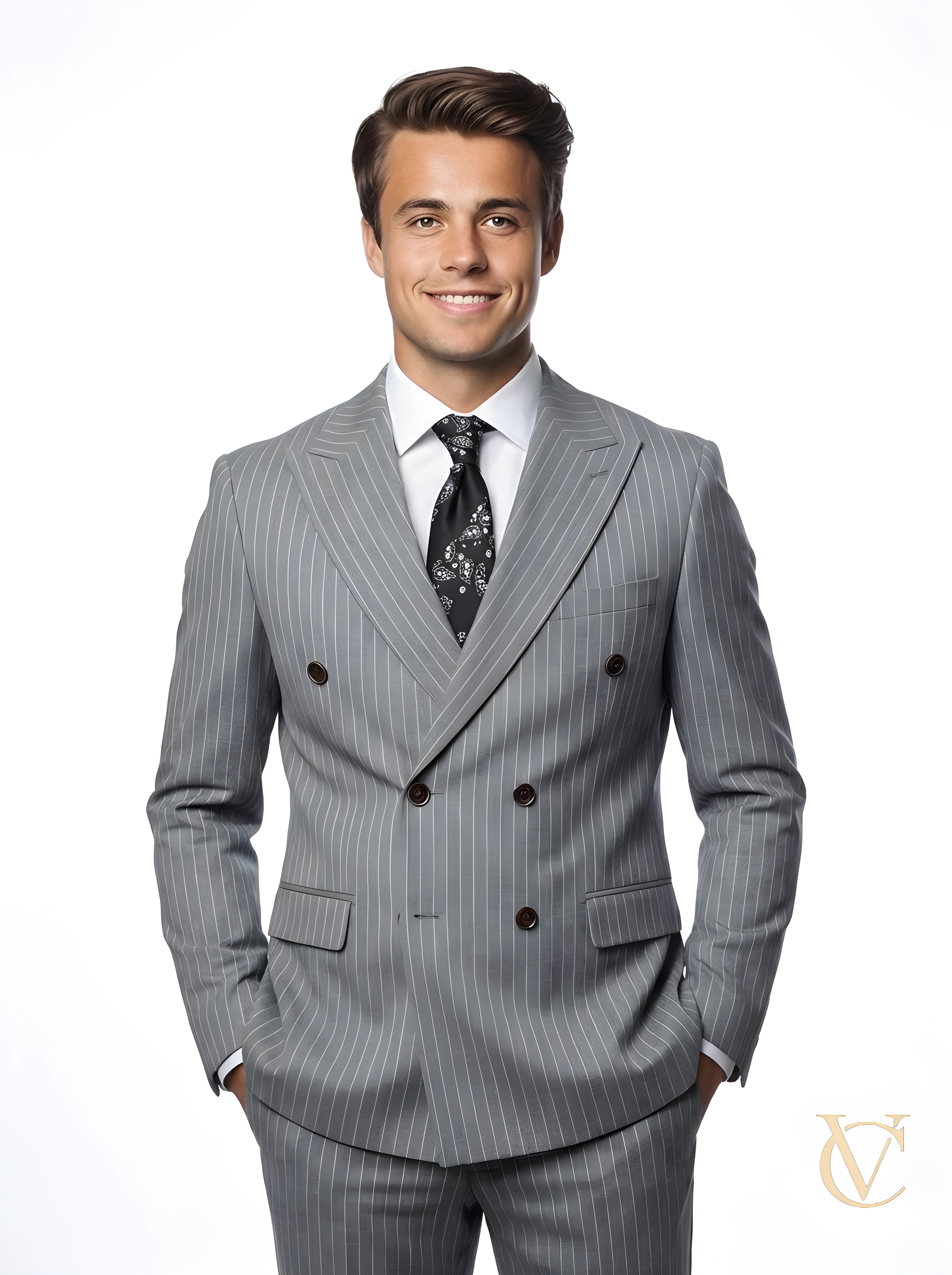 Grey Pinstripe Two-Piece Suit